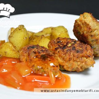 Fırında köfte patates tarifi, Baked meatballs and potatoes recipe